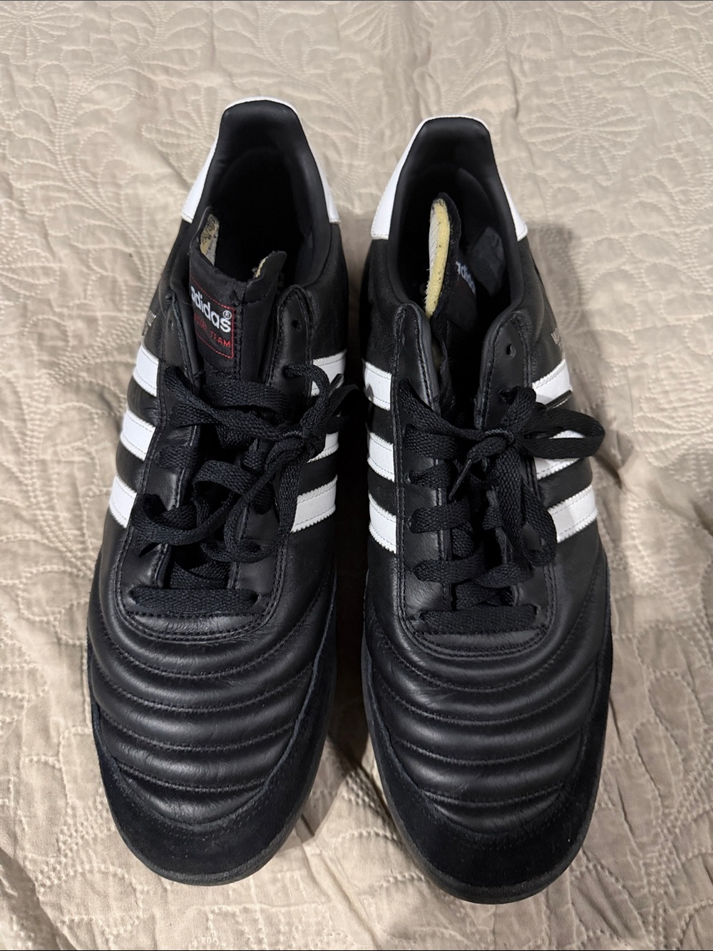 adidas Black with White Stripes Men’s Low-Top Sneakers (ADIDAS MUNDIAL TEAM TURF